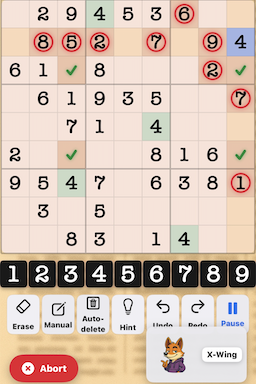 X-Wing pattern example in Sudoku